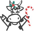 cow holding candy cane