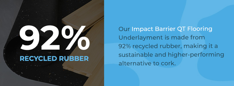 Our Impact Barrier QT Flooring Underlayment is made from 92% recycled rubber