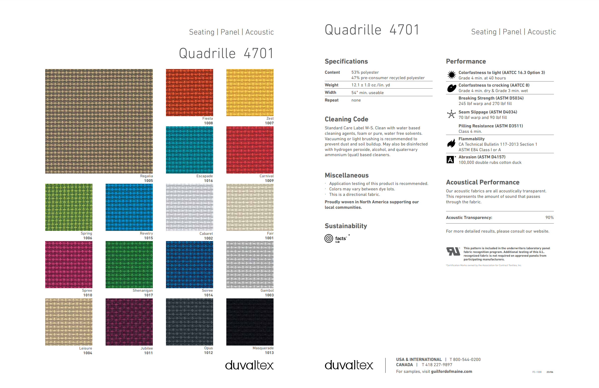 Quadrille fabric for acoustic panels